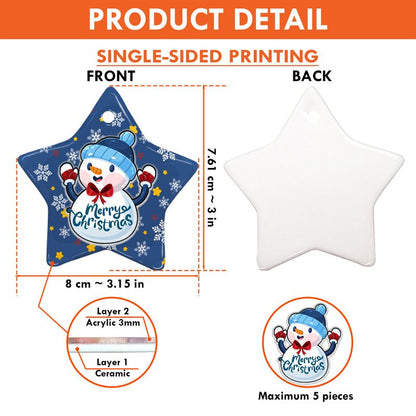 Personalized Star Ceramic Christmas Ornament With Acrylic Pieces