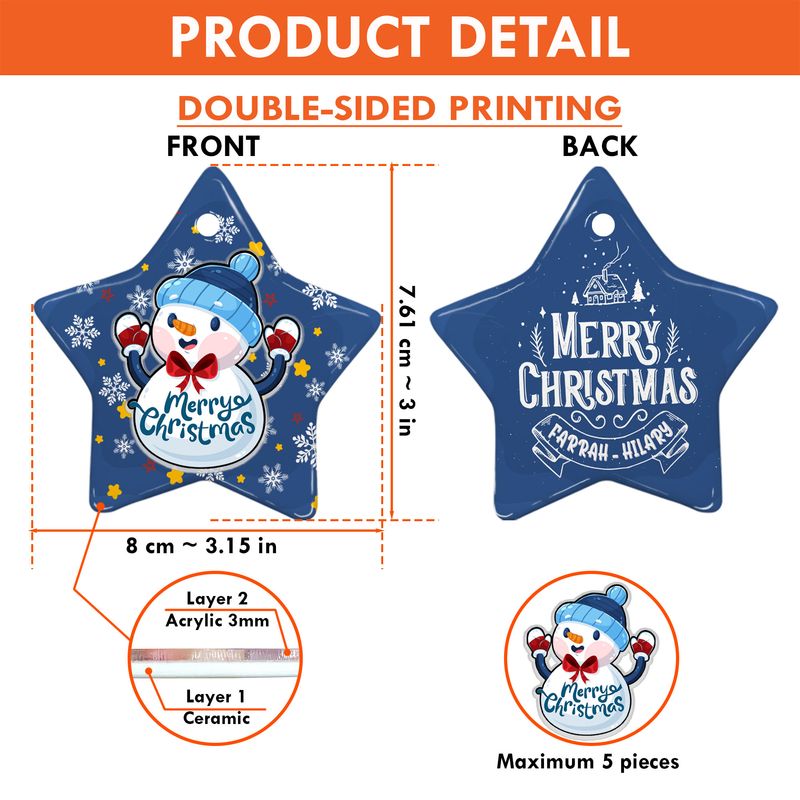 Personalized Star Ceramic Christmas Ornament With Acrylic Pieces