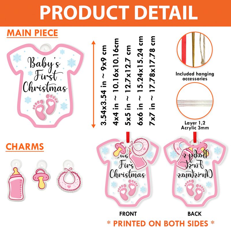 Personalized Transparent Acrylic Christmas Ornament With Charms