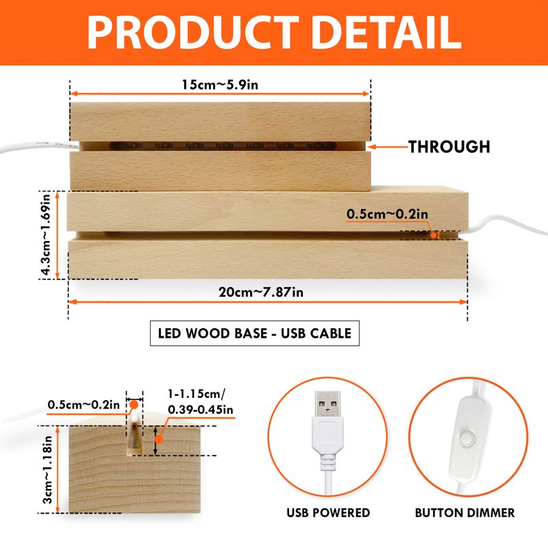 Personalized 3D Monochrome Led Light With Wooden Base