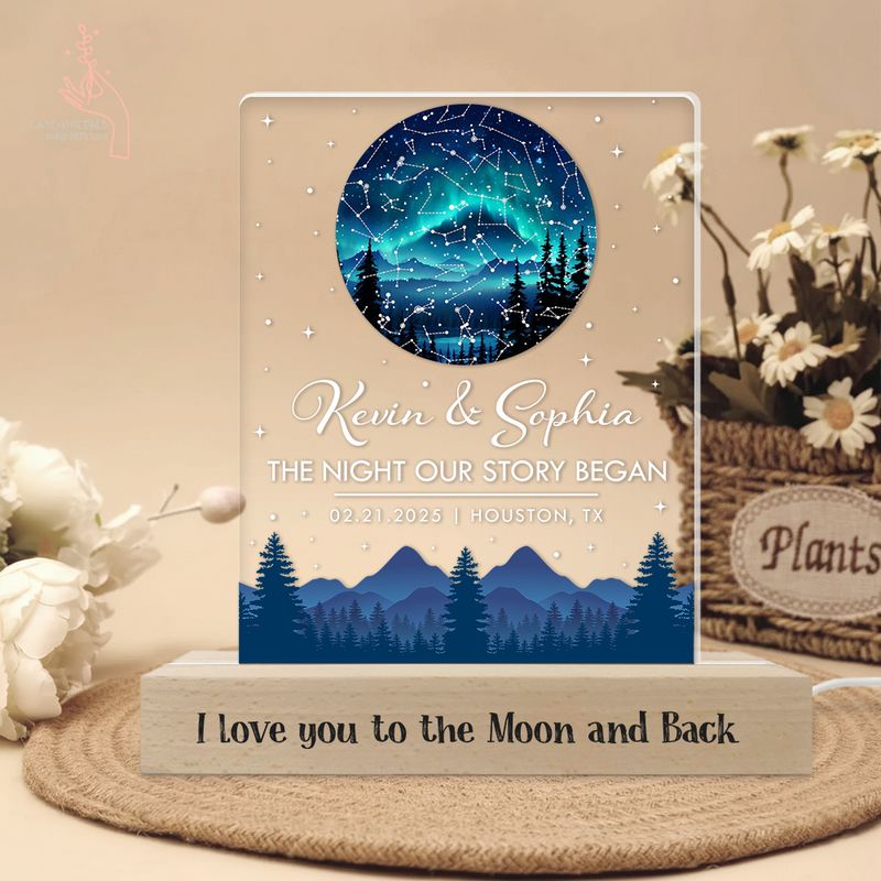 Personalized 3D Monochrome Led Light With Wooden Base