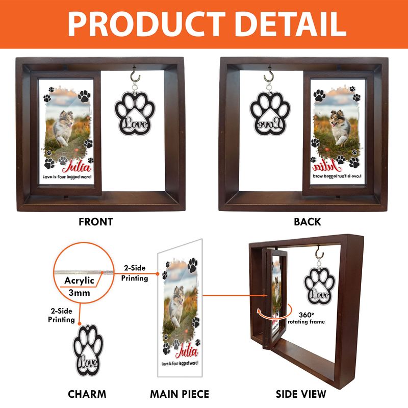 Personalized Rotating Photo Frame With Acrylic Hanging Charm